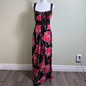 B. Smart Dress Brown with Red/Pink Floral Stretch‎ Padded Bra Tie Pull On Size 6